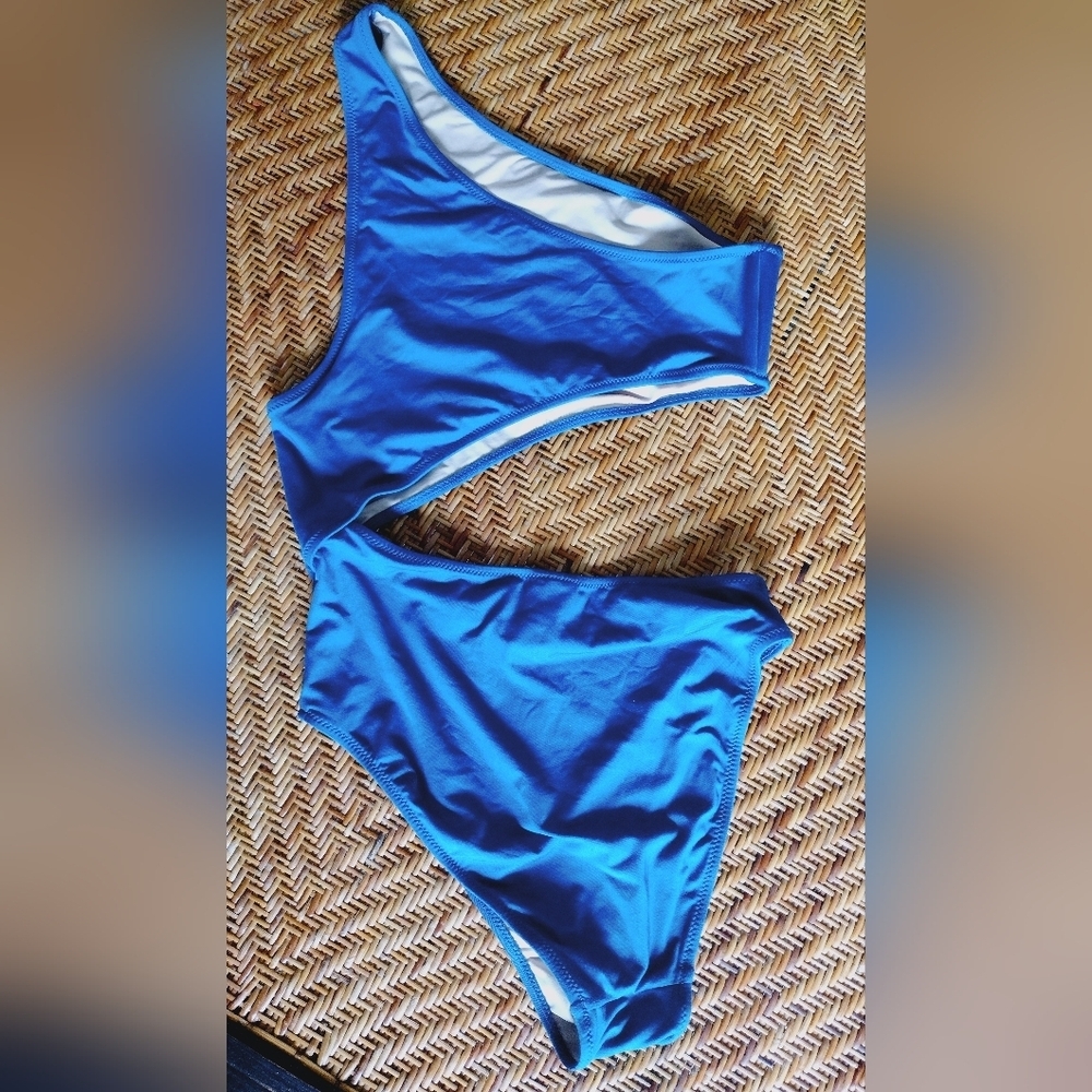 J. Crew Playa One-Shoulder Cutout Waist Blue Women’s One-Piece Swimsuit - Picture 3 of 4